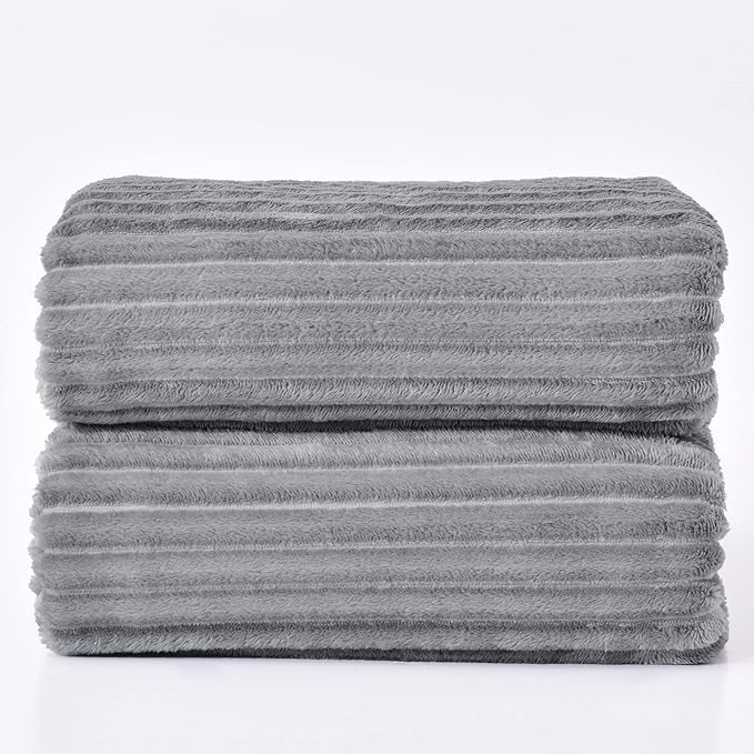 BEDELITE 3D Ribbed Jacquard Grey Full Size Blankes for Bed, 84x90 Inch | Soft Warm Decorative Fluffy Blanket, Cozy Fuzzy Lightweight Plush Fleece Throw Blankets for Bed, Room Decor, Gift for Women