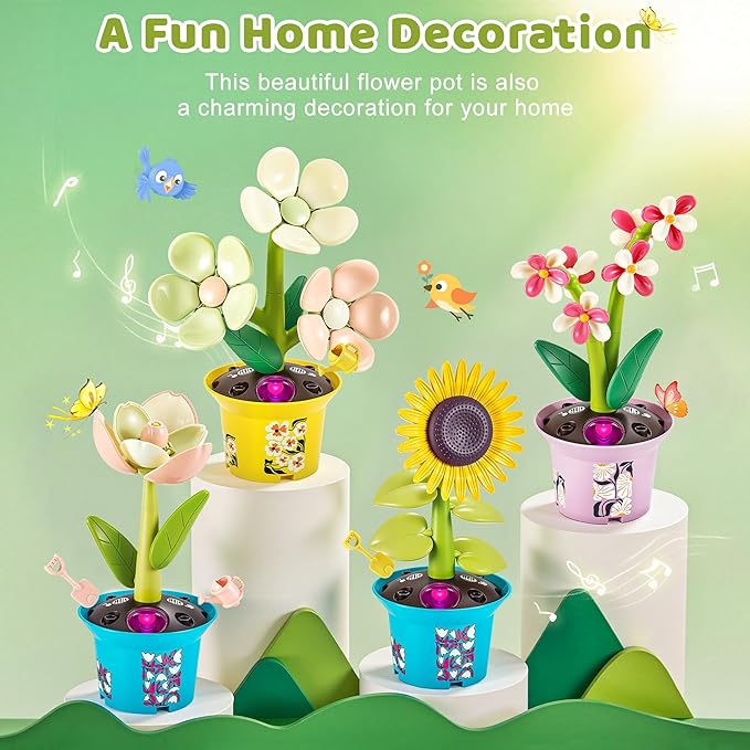 Flower Building Toy with Music, Flowers Botanical Plants Blocks Sets Kits, Halloween Birthday Thanksgiving Gift Ideas for Kid Girl Boy Child, Home Dorm Room Desk Decor, Ages 5 6 7 8, Tulip