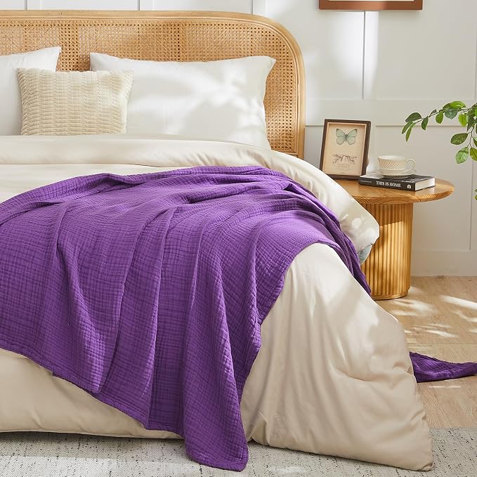 EMME Muslin Blankets for Adults Throw Blanket for Couch Breathable Gauze Soft Lightweight Airy Purple Super King 120" x 94"