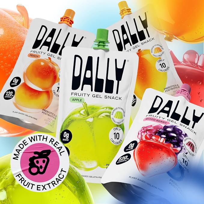 Dally Mixed Berry Drinkable Konjac Jelly, 10 Pouches, Fruit Snack | Sugar free, keto and gluten free; prebiotics, postbiotics and vitamin C for skin and immune health