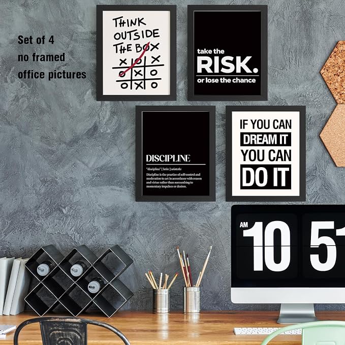 DSHFG Office Motivational Inspirational Wall Art Prints Unframed | Motivational Balck Office Positive Affirmations Wall Decor Posters, Inspirational Quotes Wall Art, 12x16 Unframed