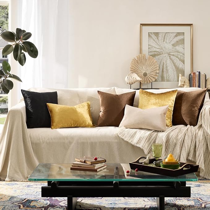 GIGIZAZA Decorative Couch Throw Pillow Covers,Set of 2 Gold Square Pillow Cushion Covers 22x22,Pillow Cases Velvet Pillow Covers | Throw Pillows for Couch Sofa,300gsm Soft Textured Fabric,Modern Square Pillowcases,Luxury Cushion Covers