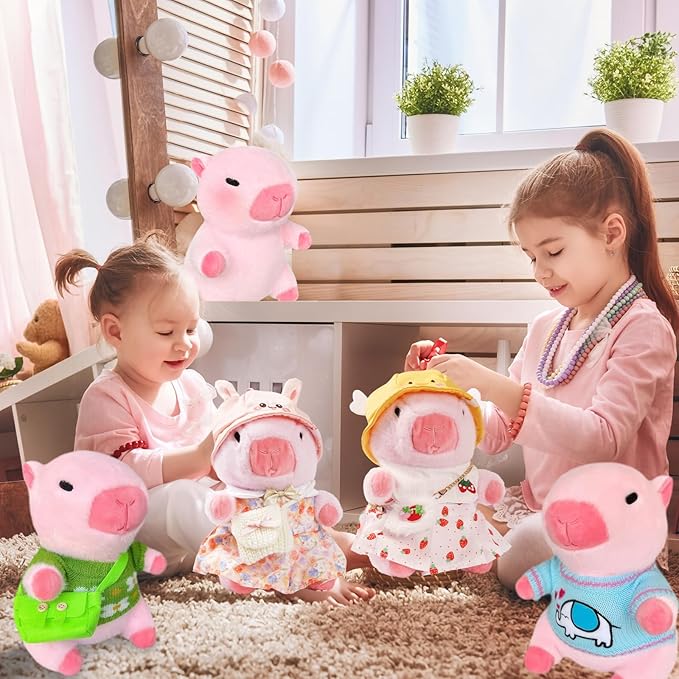 10.2" Cute Capybara Plush with 9 Pcs of Clothing and Accessories Super Soft Capybara Stuffed Animals Capybara Plush Toys are Suitable for Kids, Girls and Boys