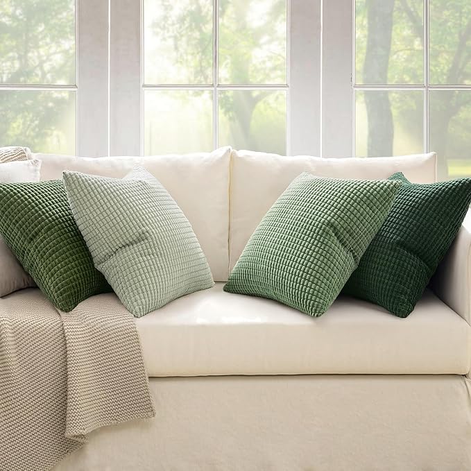 MIULEE Boho Euro Decorative Pillow Covers 22x22 Inch Set of 4 Forest Green | Boho Farmhouse Home Decor, Modern Nordic Throw Pillow Covers, Summer Soft Corduroy for Couch Sofa Bed Living Room