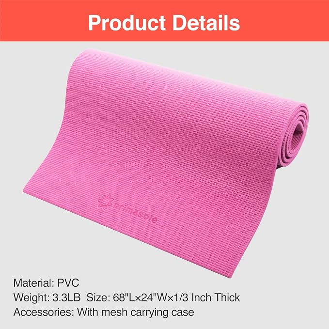 Primasole Yoga Mat with Carry Strap for Yoga Pilates Fitness and Floor Workout at Home and Gym Non-slip 9 colors