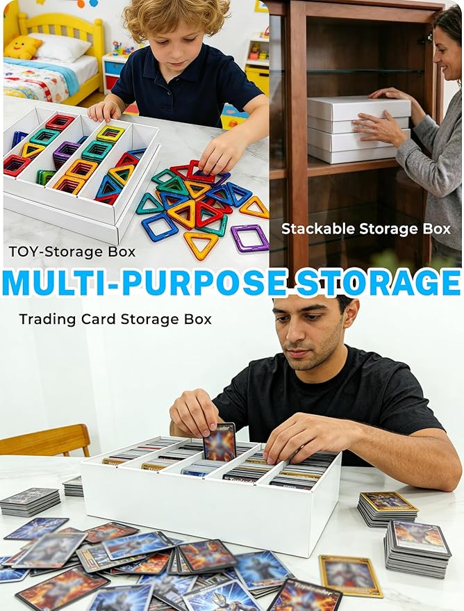 6-PACK Trading Card Storage Box -5 Row 5000ct TCG Corrugated Cardboard Storage Box, 3000ct Sports Card Box, Bulk Card Storage with Divider for MTG, Unsleeved, Toploader, Magnetic Holder
