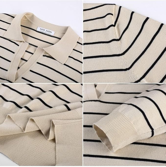 Women's Long Sleeve Classic V Neck Casual Fall Winter Polo Sweater Tops | Basic Collared Knitted Fashion Work Business Formal Daily Wear Versatile Pullover Shirts