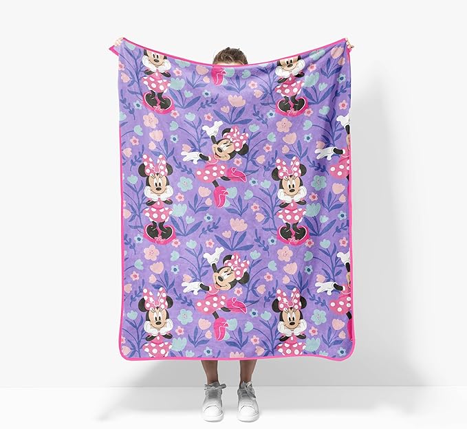 Jay Franco Kids Plush Throw Blanket – Soft & Cozy Fleece Throw for Bedroom & Couch Décor, Official Licensed Product, Purple - Minnie Mouse, 40x50 - Travel Blanket