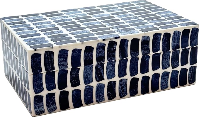 Perilla Home Home Decor Decorative Storage Wooden Box Small Shibu Organizer Tool Stash Card Craft Treasure Trinket Memory Keepsake Jewelry Box for Men and Women, Gifts For All, Blue and Off White