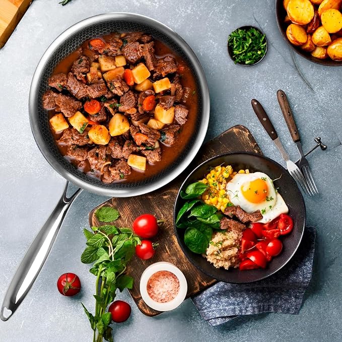 Innerwell 8" Non Stick Frying Pans,Stainless Steel Nonstick Frying Pan | Honeycomb nonstick coating, PFOA-free & non-toxic. Compatible with All Stoves, Easy to clean.Oven &Dishwasher Safe