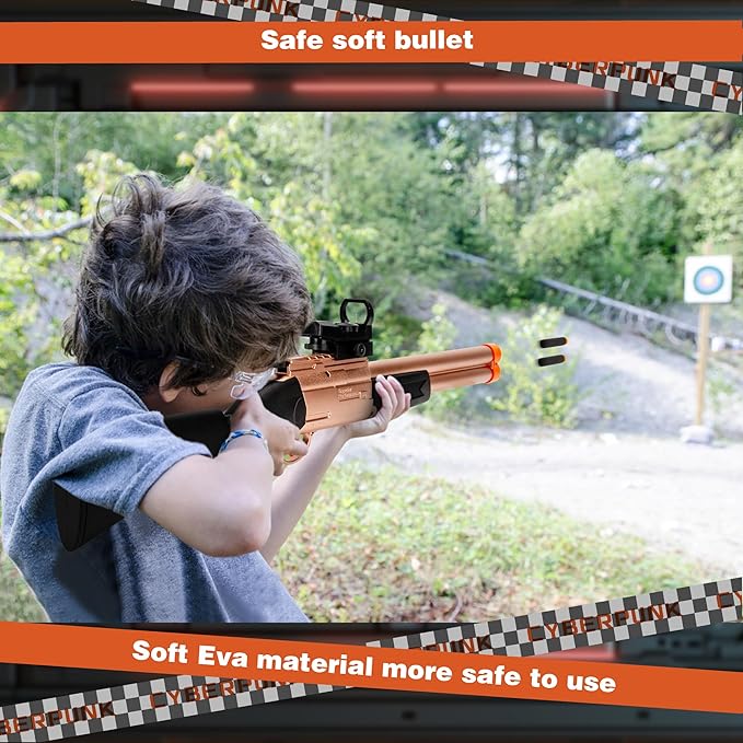 Toy Gun Double Barrel Shotgun Toy,with 20 Soft Bullet Darts, Toy Foam Blaster Foam Dart Blaster with Scope for Kids, Youth, Teen, Boys-Holiday for 8-12 Year (Gold)
