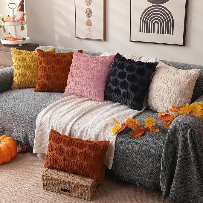 DFXSZ Fall Pillow Covers 20x20 2Pcs Pink Pumpkin Fall Decorations for Home | Fall decor Set of 2 Throw Pillow Cases Soft Plush Faux Fur Wool Couch Cushion for Chair Sofa Bedroom Living Room Home Decor