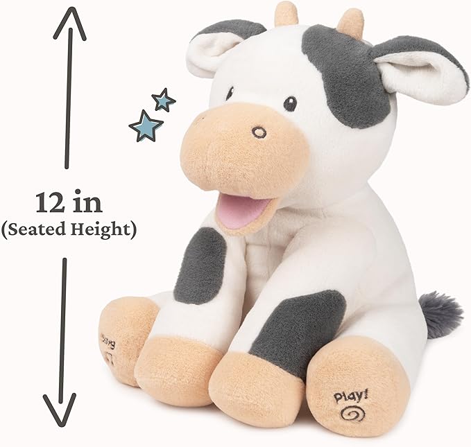 Baby GUND Buttermilk the Cow Animated Plush, Singing Stuffed Animal Sensory Toy, Sings Old MacDonald and Teaches Animal Sounds, Cream/Grey, 12”