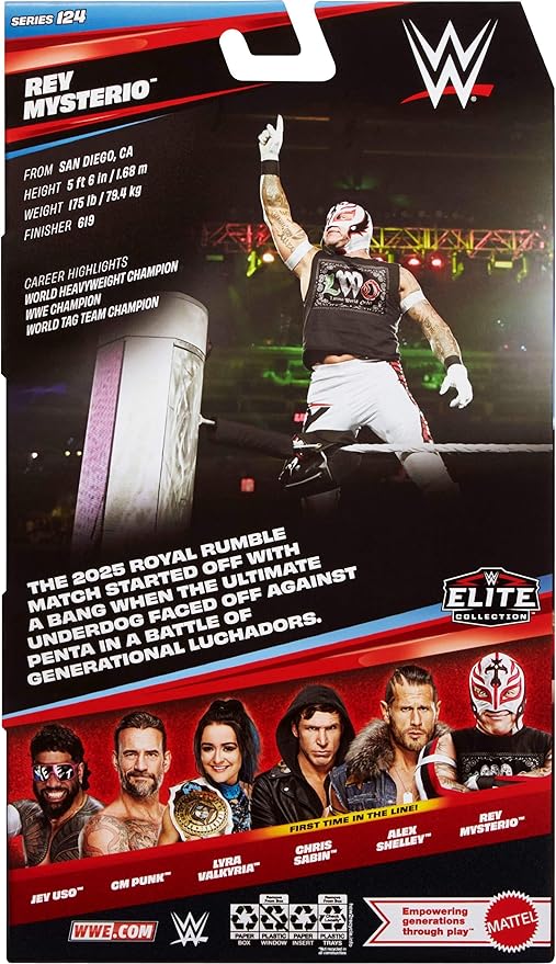 Mattel WWE Elite Action Figure & Accessories, Series #125 Set, 6-inch Collectible Rey Mysterio with 25 Articulation Points & Swappable Hands