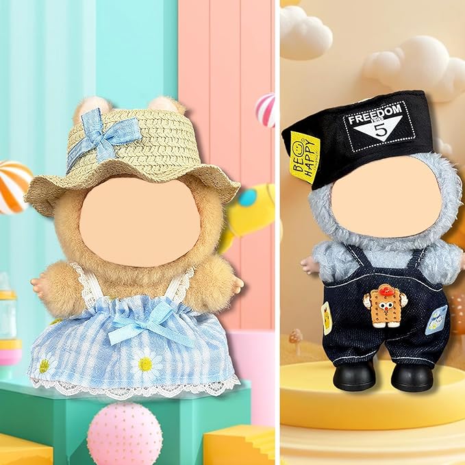 Doll Clothes for Labubu,Cute Outfit for 17cm Doll Clothe 2/3PCS Clothes and Hats Stylish Dolls Clothe for 17 cm Labubu,Casual Style Costumes for Labubu Dolls (Straw Captain Hat Set)