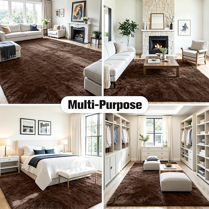 6x9 Area Rug for Living Room, Ultra Soft Fluffy Brown Rugs for Bedroom, Non Slip Large Shag Carpet, Fuzzy Plush Nursery Rug, Thick Washable Indoor Floor Carpets for Kids Office Dorm Home Decor