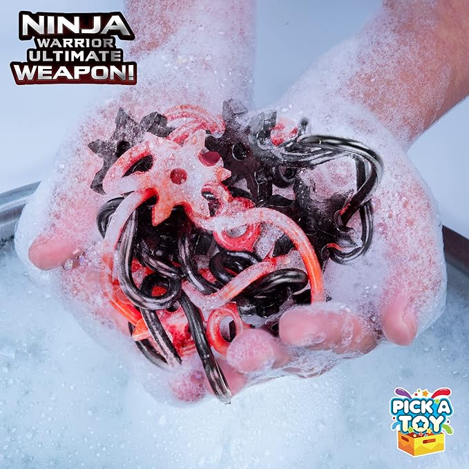 12 Pc. Ninja Toys Set with Stretchy Flying Ninjas and Colorful Throwing Stars Slingshots, Flexible and Sticky Elastic, Fun Birthday Party Favors for Boys and Girls