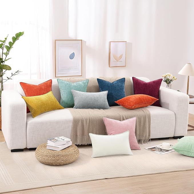 decorUhome Chenille Blush Pink Velvet Throw Pillow Covers 22x22 Set of 2 | Fall Soft Euro Sham Couch Decorative Modern Farmhouse Pillow Cases with Elegant Design for Sofa Bed Living Room Home Decor