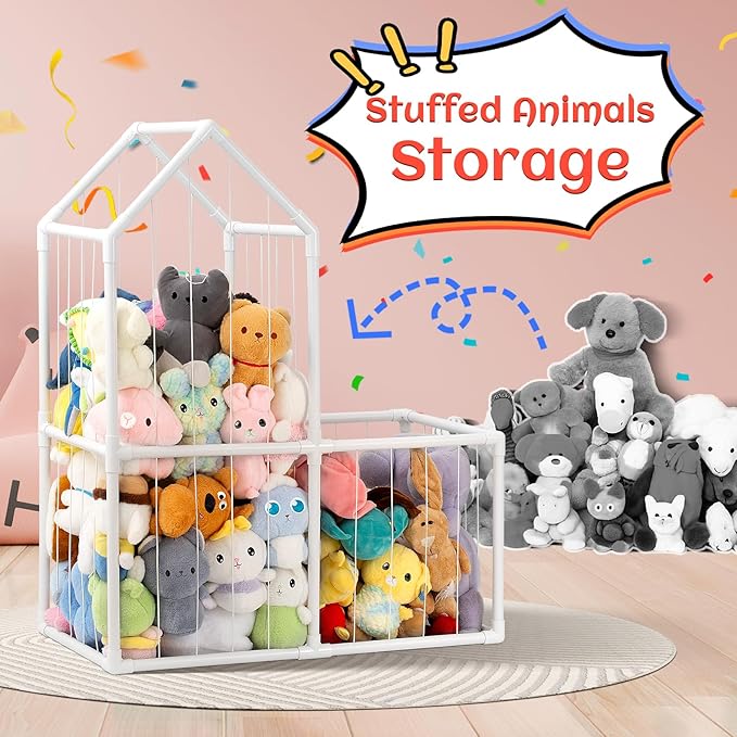 ROMAGIO Stuffed Animal Storage,Large PVC Stuffed Animal Zoo Plushies Storage Plush Toy Organizer Stuffed Plush Holder for Kids Room Bedroom Playroom Nursery(White)