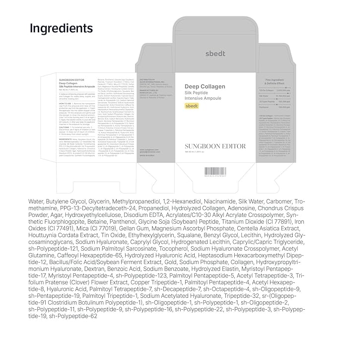 SUNGBOON EDITOR Collagen Silk Peptide Intensive Ampoule | Copper Peptides Serum for Face with Collagen & Multi Peptides | Hydrating Korean Skincare Facial Serum for Smooth-Looking Skin | 1.35 Fl Oz