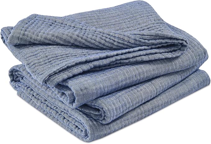 EMME Cotton Muslin Queen Blanket Bed Layering Bedspread Coverlet Breathable Gauze Soft Lightweight Adults (Heather Navy, 90"x90")