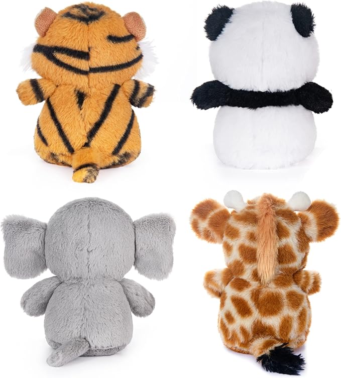 My OLi 5" Forest Animal Plush Set - Panda, Elephant, Giraffe & Tiger Bundle for Kids & Babies (Pack of 4)