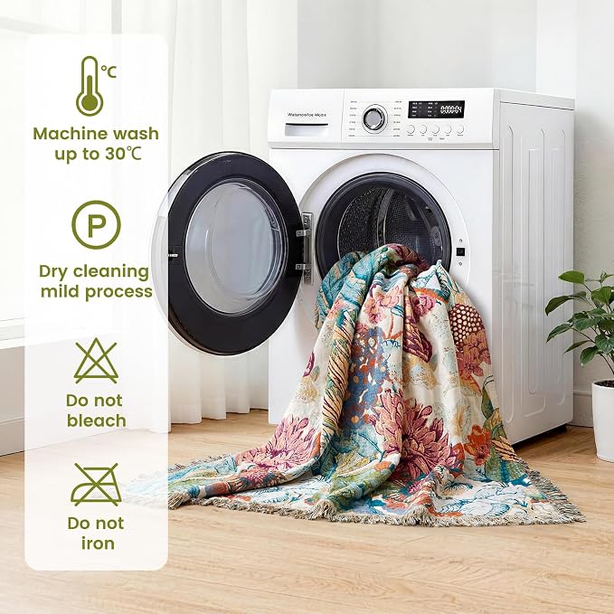 MSGKV Boho Throw Blanket 60"x80" 100% Cotton Blanket for Couch Bed Decor | 100% Cotton Throw, Muslin Blanket, Summer Breathable, Lightweight Comfort, Farmhouse Home Decor, Machine Washable