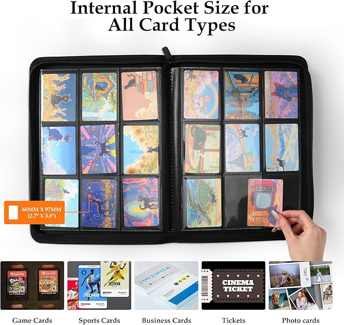 Card Binder 9 Pocket - Premium Card Collection Binder for 360 Cards, Durable Side-Loading Card Album with Zipper, Perfect for TCG, MTG, and Sports Cards, Black