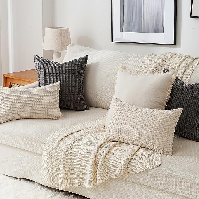 Topfinel 4 Packs Dark Grey Decorative Throw Pillow Covers 18x18 Inch for Living Room Couch Bed, Rustic Modern Farmhouse Home Decor, Soft Corduroy Bulge Cute Accent Square Cushion Case 45x45 cm