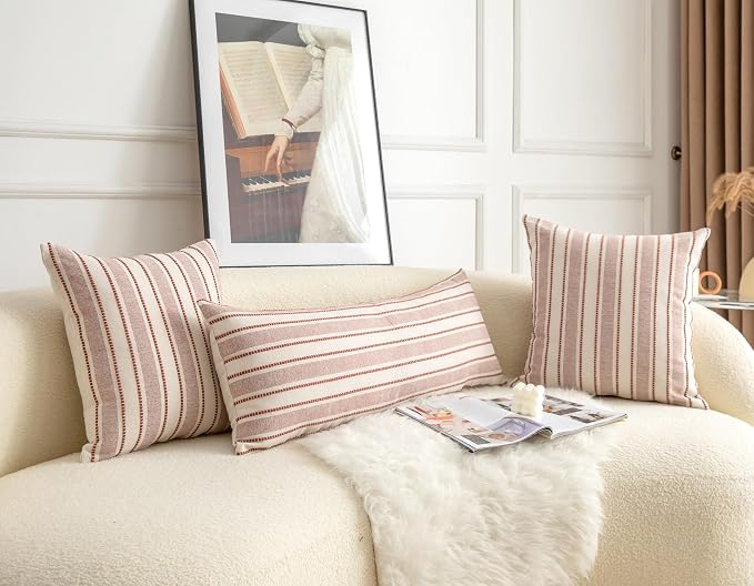Cethom Decorative Boho Lumbar Pillow Covers, Modern Farmhouse Couch Pillowcase, 14 x 36 Long Accent Body Throw Pillow Covers, Sofa Bed Living Room Decor Cushion Case, Rust and Beige, Pack of 1