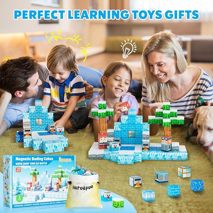 Magnetic Blocks - Build Mine Frozen Magnet 3D World Set, Magnetic Tiles LE Building go Blocks Toddler Toys STEM Sensory Outdoor Toys for 3+ Year Old Boys & Girls, Creative Kids Games Kids Toys-130PCS