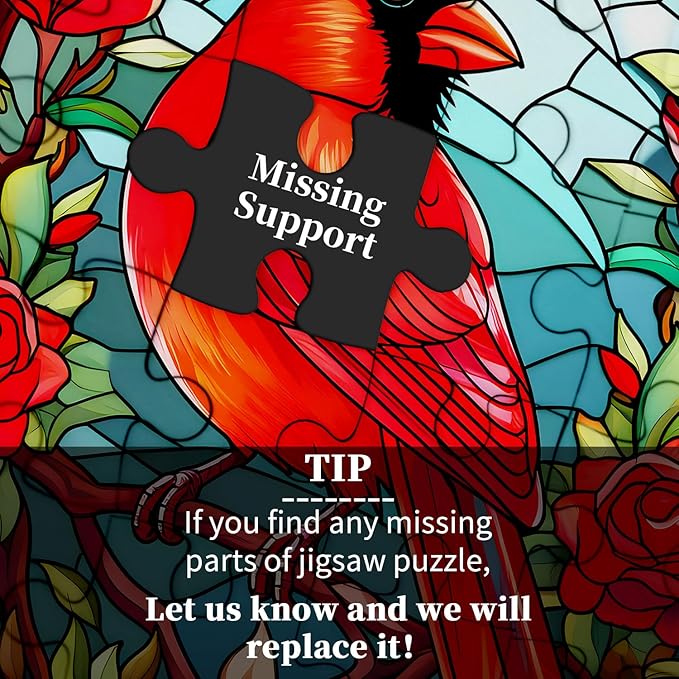 Stained Glass Puzzle Bird Puzzles for Adults 1000 Pieces, Round Cardinal Bird Flower Puzzle, Impossible Hard Challenging Puzzles for Adults, Colorful Stained Glass Jigsaw Puzzle as Wall Art Decor