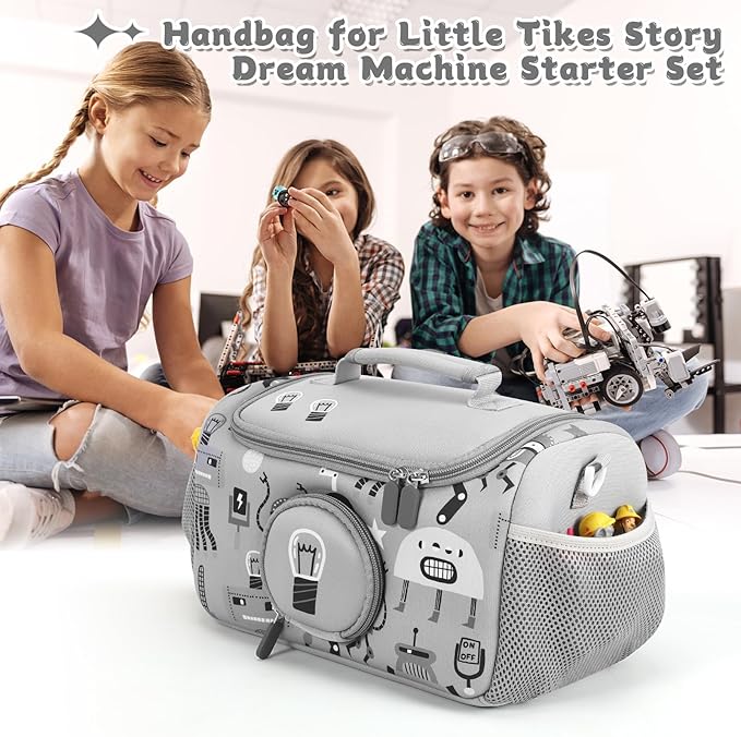 Carrying Case Compatible with Little Tikes Story Dream Machine Books Starter Set, Storage Carrier Bag for Storytime Audio Play Real for Littles Character Collection (Gray)