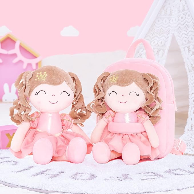 Gloveleya Kids Backpack Toddler Girls Backpacks Soft Plush Girl Toys Crown Princess Pink 9"