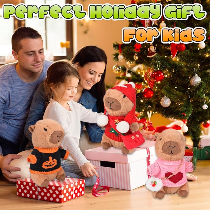Capybara Plush Toy Clothes & Accessories, 10Pcs Holiday Clothes for 10" Stuffed Animal, Dress Up Capibaras Peluches, Cute Super Soft Capybara Stuffies Birthday Gifts for Kids Boys Girls (No Doll)