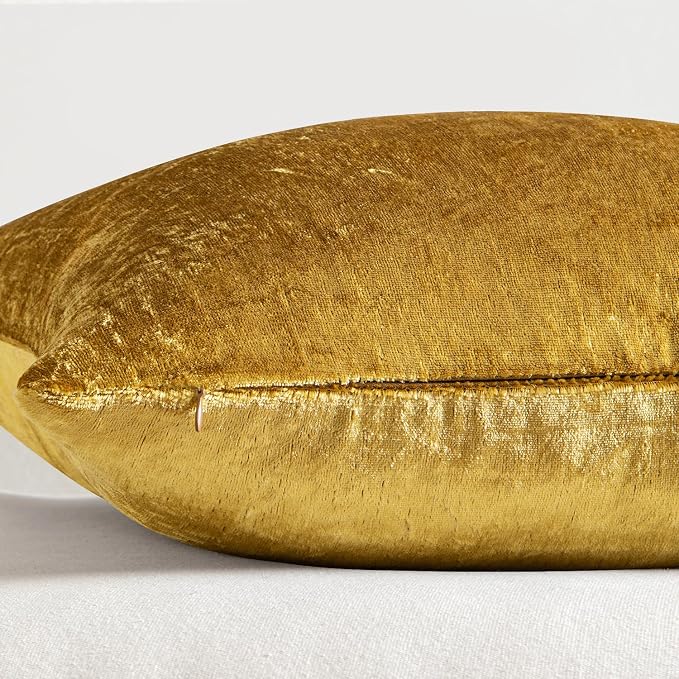 MIULEE 28x28 Inch Pack of 2 Euro Velvet Throw Pillow Covers Golden | Soft Solid Decorative Euro Sham, Modern Luxury Home Decor, for King Bed Sofa Couch Bedroom Livingroom