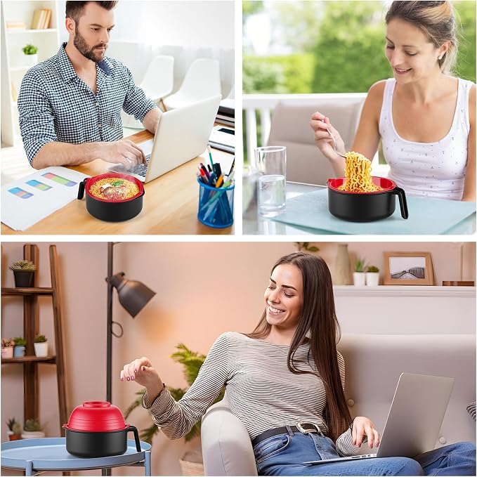MEACOLIA Jumbo 50 oz Microwave Ramen Cooker Bowl | with Lid & Drain Strainer, Spill-Free, Rapid Noodle Pasta Cooker, College Dorm Essentials for Girls Guys, Apartment Friendly