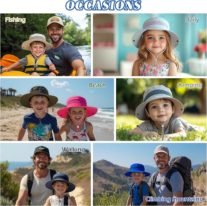 HONGTEYA Kids Sun Hat UPF 50+ Toddler Summer Bucket Hat Outdoor Fishing Safari for Boys Girls Age 2-13 Years