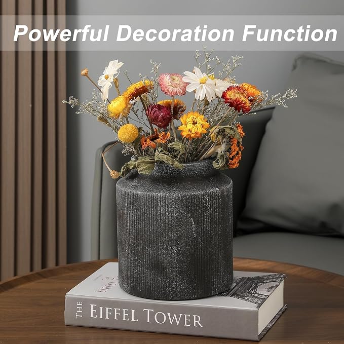 Farmhouse Vase for Home Decor, Vintage Rustic Terracotta Flower Vase Suitable for Home Decor, Living Room, Shelf, Dining Table. 7IN๏ผFrosted Dark Blue๏ผ ZSHLXM
