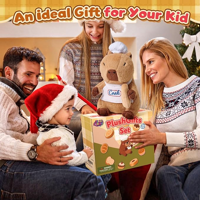 Animal Plush Gifts for Girls, Cute Chef-Themed Stuffed Toys with Mug & Keychain & Coin Purse, Birthday Gift Set for 3 4 5 6 7 8 Year Old