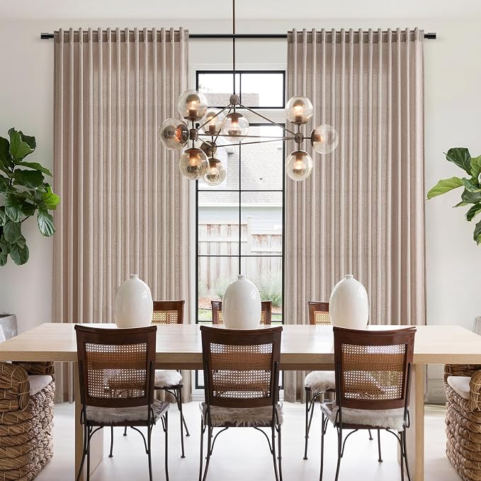 Nanspring Oatmeal Linen Curtains 63 Inches Length 2 Panels Set for Living Room Back Tab Pocket Light Filtering Semi Sheer Drapes Modern Farmhouse Boho Cotton Linen Textured Window Curtain 52X63