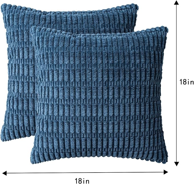 Aegero Pack of 2 Corduroy Decorative Throw Pillow Covers 18x18 Inch, Teal | Fall Soft Striped Pillow Covers Modern Farmhouse Home Decor Christmas Throw Pillow Covers for Sofa Living Room Couch Bed
