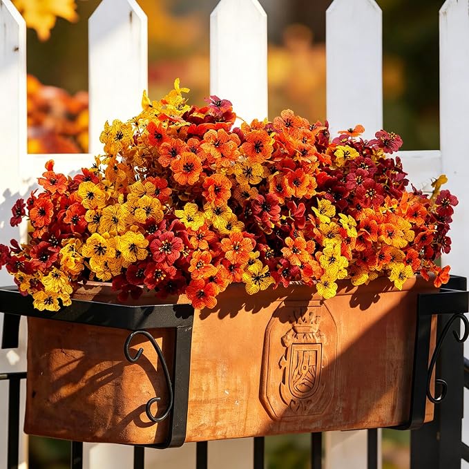 ColoPlay 18 PCS Artificial Mums for Outdoors Faux Mums of Eucalyptus Leaves | Artificial Mums for Outdoors/Indoors Faux Mums, Fall Flowers for Decoration Planters Boxwood Garden Porch Window Home