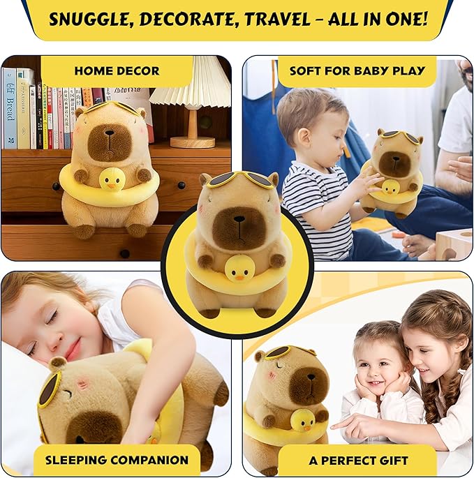 12 Inch Cute Animal Capybara Plush Toy with Yellow Tube, Cute Animal Plush, Cute Doll Gift for Kids for Girls/Boys, Kawaii Anxiety Stuffed Animal Plushie, Bedtime Huggable Companion