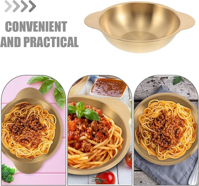 COLLBATH Stainless Steel Noodle Pot 6.85 Inch Korean Ramen Pot with Handle for Meal Prep, Bowl for Storing Pasta, Rice, and Salad, Easy Cleaning (Golden)