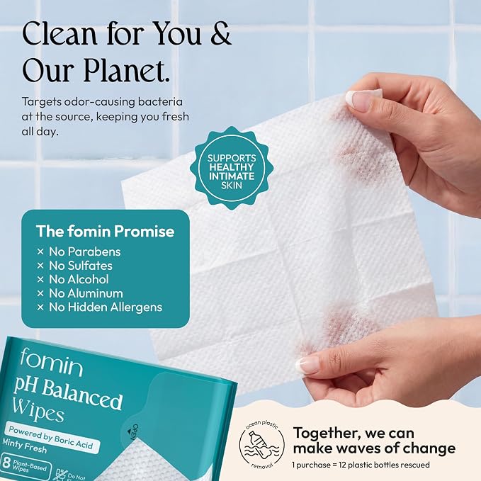 FOMIN pH Balanced Feminine Wipes for Women - 18 Pack (144 Wipes) - Aloe Vera Intimate Cleansing Wipes for Sensitive Skin - Individual Packets -Travel Essentials & Gifts for Women & Teen Girls