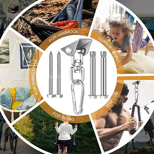 Swing Hanger for Wooden & Concrete Swing Set, 2000LB Capacity Hammock Hanger 360ยฐRotate Stainless Steel Swing Hammock Hanging Kit Hardware, Heavy Duty Swing Brackets for Porch Playground Yoga-2 Packs