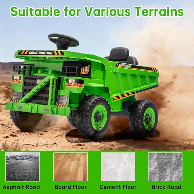 POSTACK Ride on Toy with Parental Remote Control, 12 Volt Battery Powered 4 Wheels Kids UTV, Kids Cars to Drive for Toddlers Boys Girls with Shovel,3 Speeds,Bluetooth, Music, Green