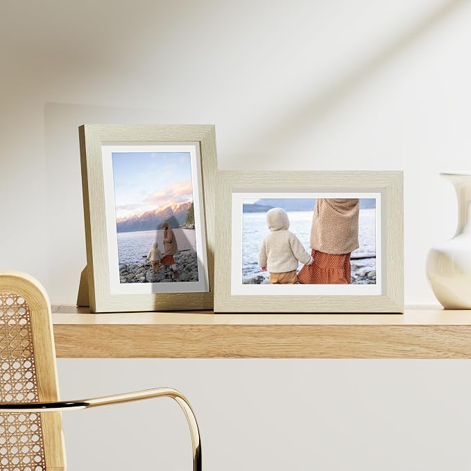 Vittanly 5x7 Picture Frames Set of 9 for Wall Mount or Tabletop, Cornsilk | Display Pictures 4x6 with Mat or 5x7 without Mat, Small Photo Frames, Engineered Wood with Shatter Resistant Plexiglass
