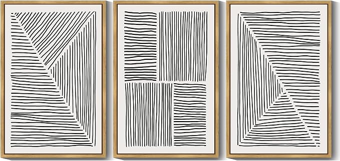 Drsoum Mid-Century Modern Framed Wall Art Large 24x36in Minimalist Abstract Boho Black Line Wall Decor Geometric Artwork Kitchen Dining Room Black Framed